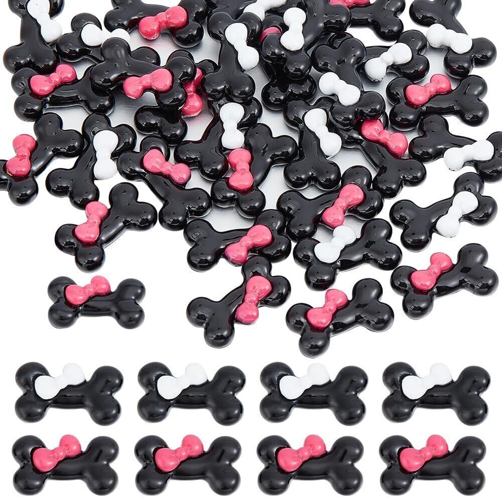 9398 1 BOX 60PCS Resin Dog Bone Charms Dog Bones Charms Cute Kawaii Black